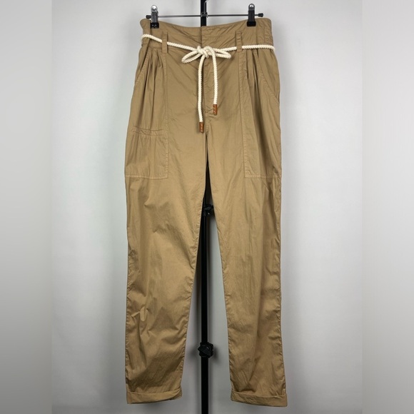 Frame Tan Khaki Nautical Casual Pleated Cropped Chino Pants - Picture 1 of 9